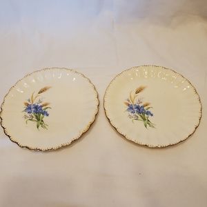 Limoges Vintage Wheatfield Dessert Bread Plates Ruffled Gold Trim Edge, Set of 2